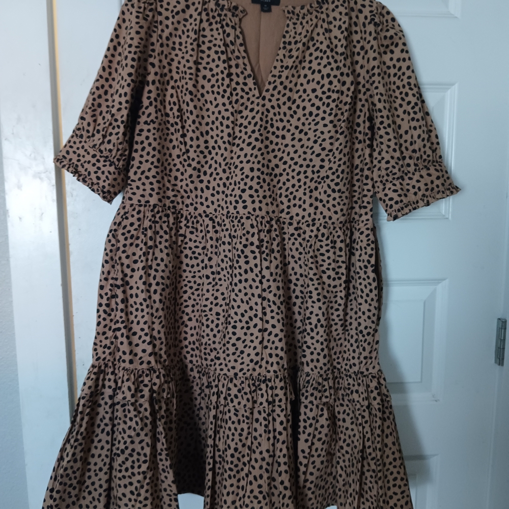 J. Crew Polka Dot Midi Dress - Black and Tan